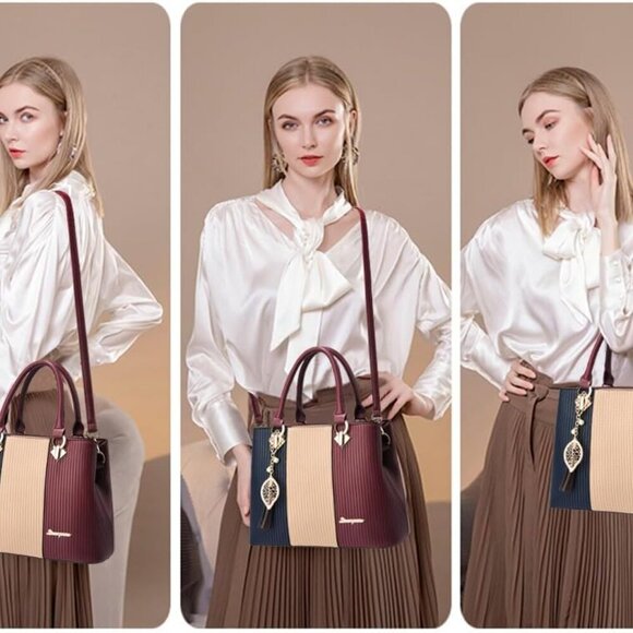 Purses and Handbags for Women Leather Tote Shoulder Bag Medium Satchel Purse Top - Picture 2 of 7